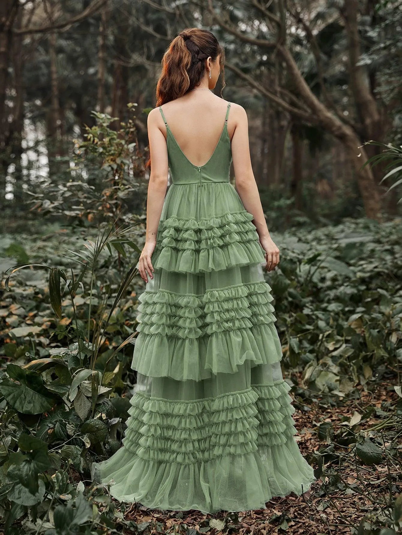 Gorgeous Plunging Neck Tiered Tulle Slip Prom Dress - Elonnashop