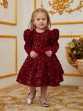 Young Girls' Gigot Sleeve Bow Decor Sequin Midi Dress - Elonnashop