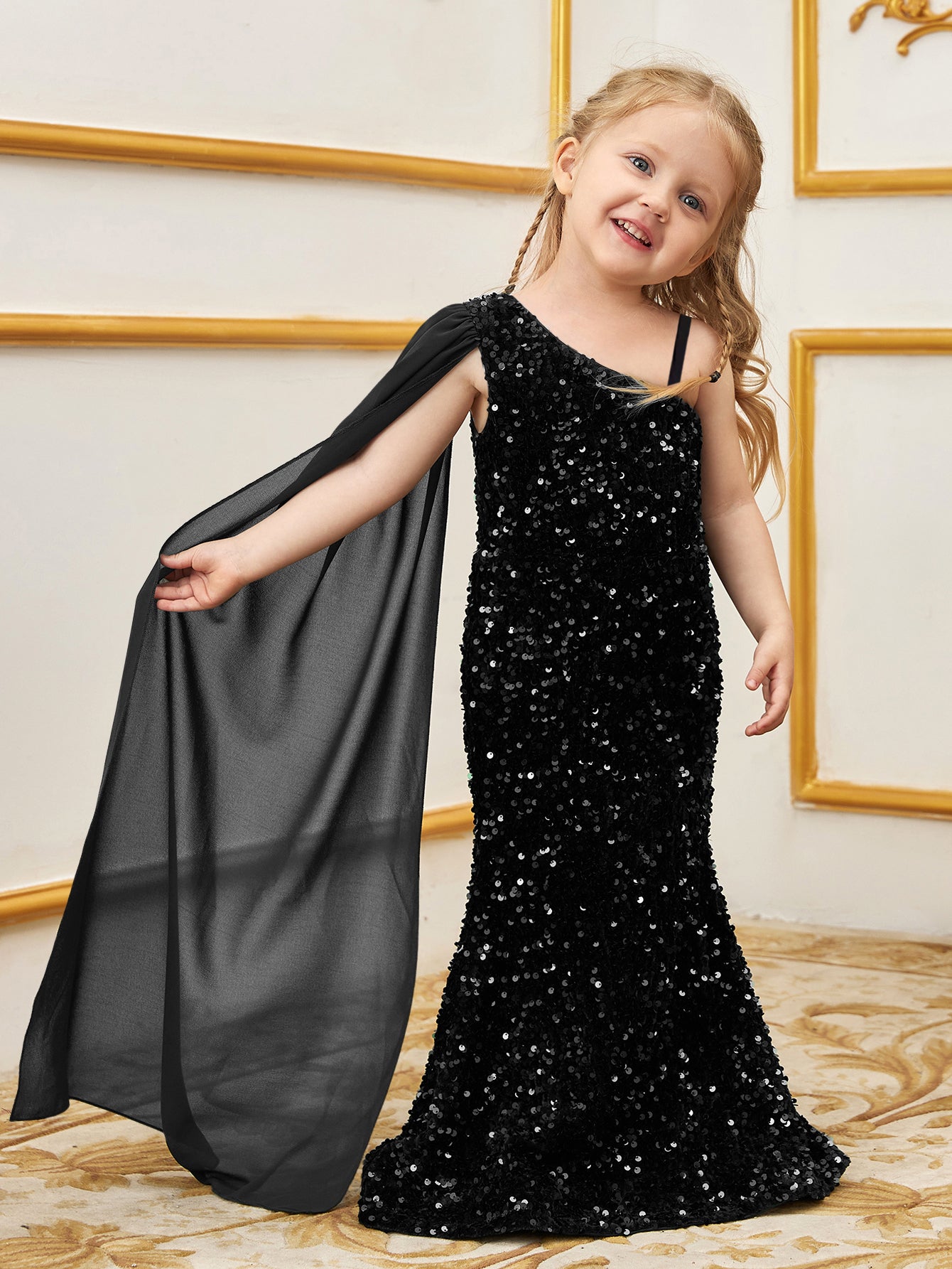 Young Girls' Draped Side Sequin Mermaid Party Dress