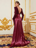 Elegant Backless Mermaid Hem Sequin Evening Dress with Satin Train