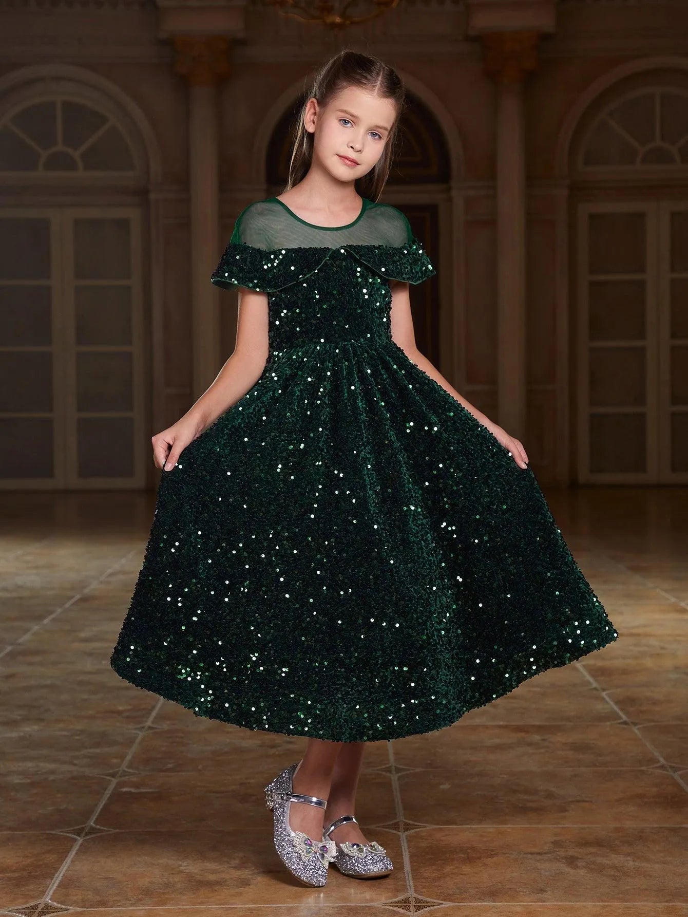 Tween Girls' Contrast Mesh Sequin Prom Dress - Elonnashop