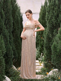 Maternity Off Shoulder Sequin Formal Party Dress - Elonnashop