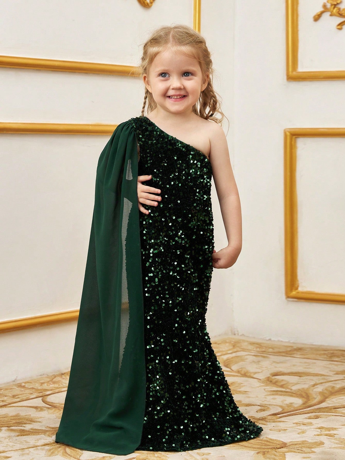 Young Girls' Draped Side Sequin Mermaid Party Dress