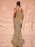 Chic Rhinestone Detail Mermaid Hem Sequin Tube Dress - Elonnashop