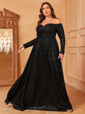 Plus Off Shoulder Draped Side Sequin Formal Dresses - Elonnashop