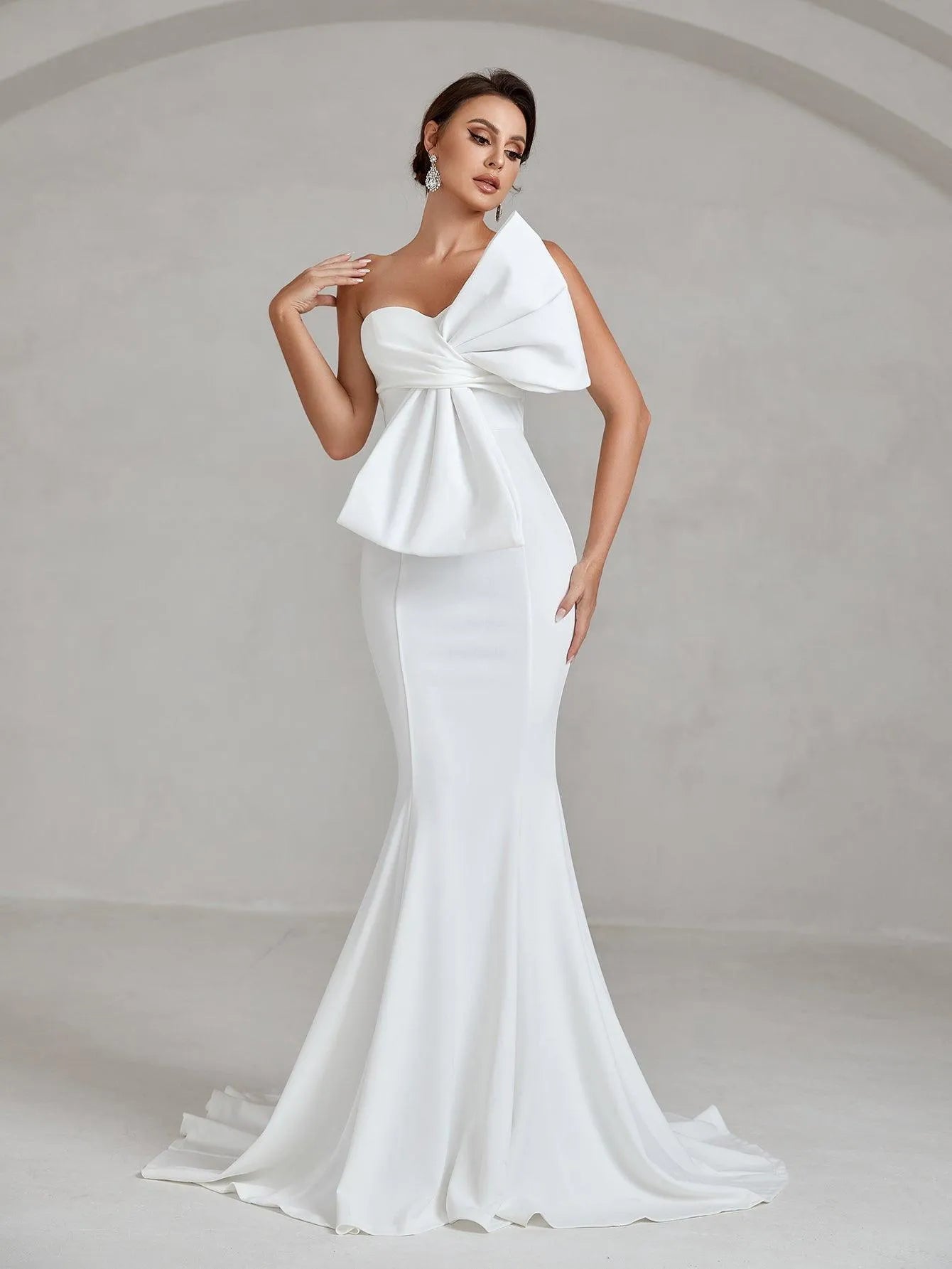 Bow Front Mermaid Hem Tube Wedding Dress - Elonnashop