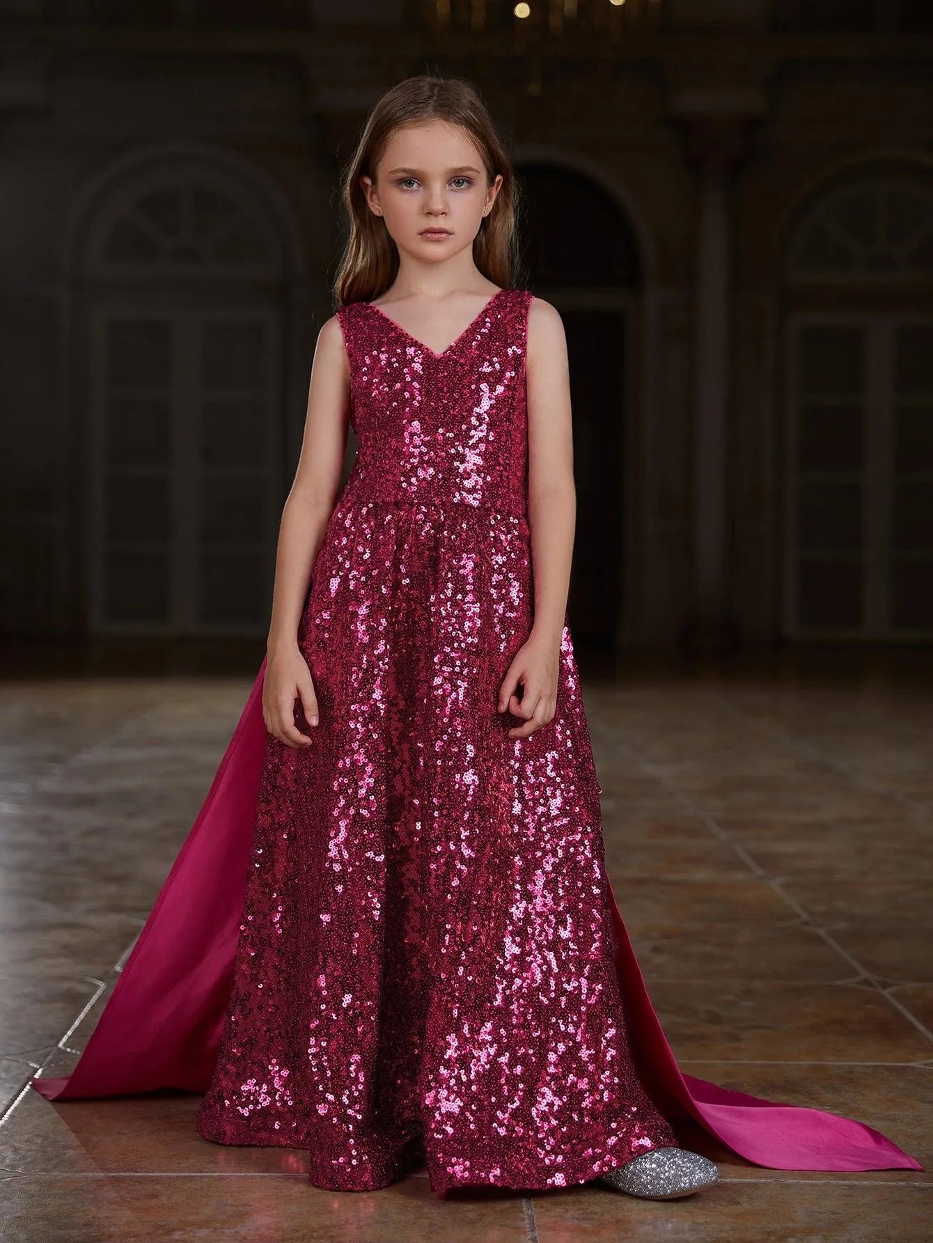 Tween Girls' Contrast Satin Sequin Party Dress - Elonnashop