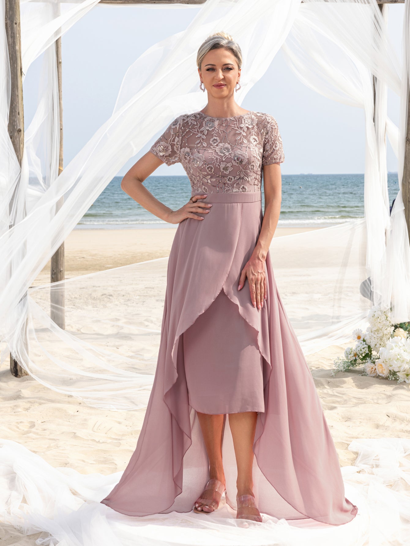 Womens' Elegant Mother-of-the-Bride Gown: Embroidered Sequin Bodice w Elonnashop Womens' Elegant Mother-of-the-Bride Gown: Embroidered Sequin Bodice w Elonnashop