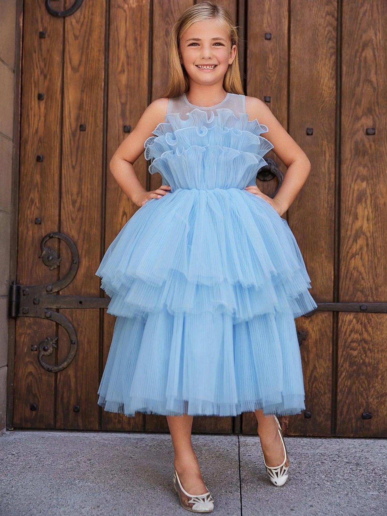 Tween Girls' Ruffle Trim Tiered Hem Cake Dress – Elonnashop