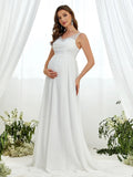 Maternity Pearl Details Sleeveless Chiffon Wedding Dress - Elonnashop