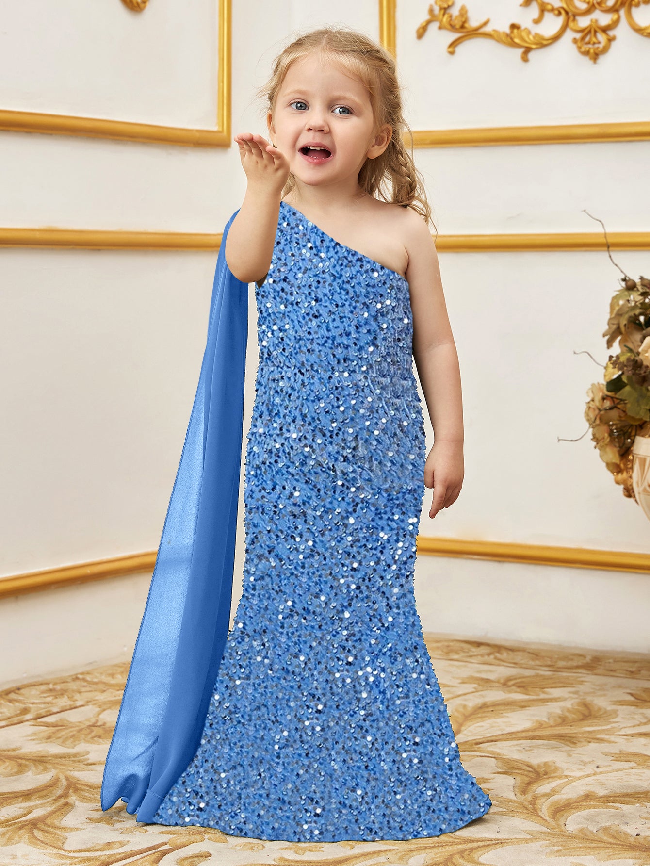 Young Girls' Draped Side Sequin Mermaid Party Dress