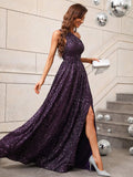 Elegant One Shoulder Sleeveless Sequin A Line Dresses - Elonnashop