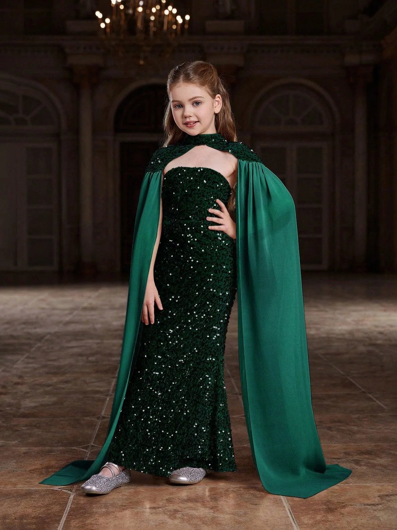 Tween Girls' Sequin Tube Party Dress Removable Cape Elonnashop Tween Girls' Sequin Tube Party Dress Removable Cape Elonnashop