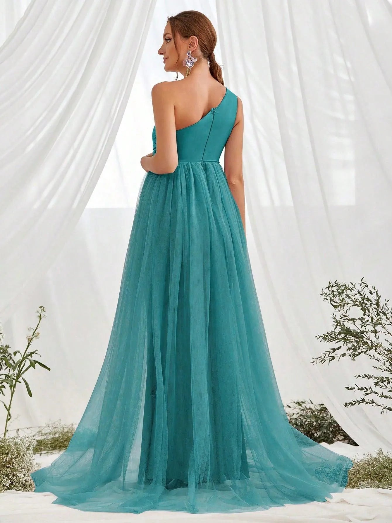 Maternity One Shoulder Contrast Mesh Mermaid Prom Dress Elonnashop Maternity One Shoulder Contrast Mesh Mermaid Prom Dress Elonnashop