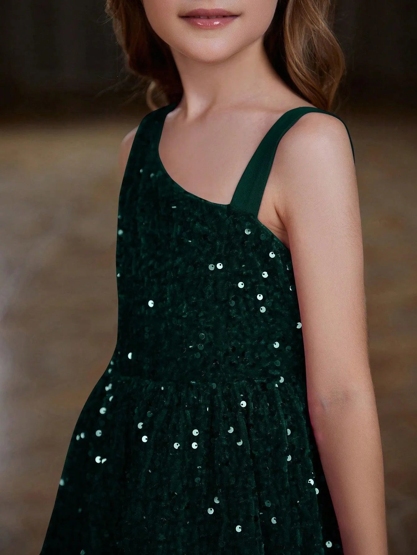 Tween Girls' Asymmetrical Neckline Sleeveless Sequin Party Dress - Elonnashop