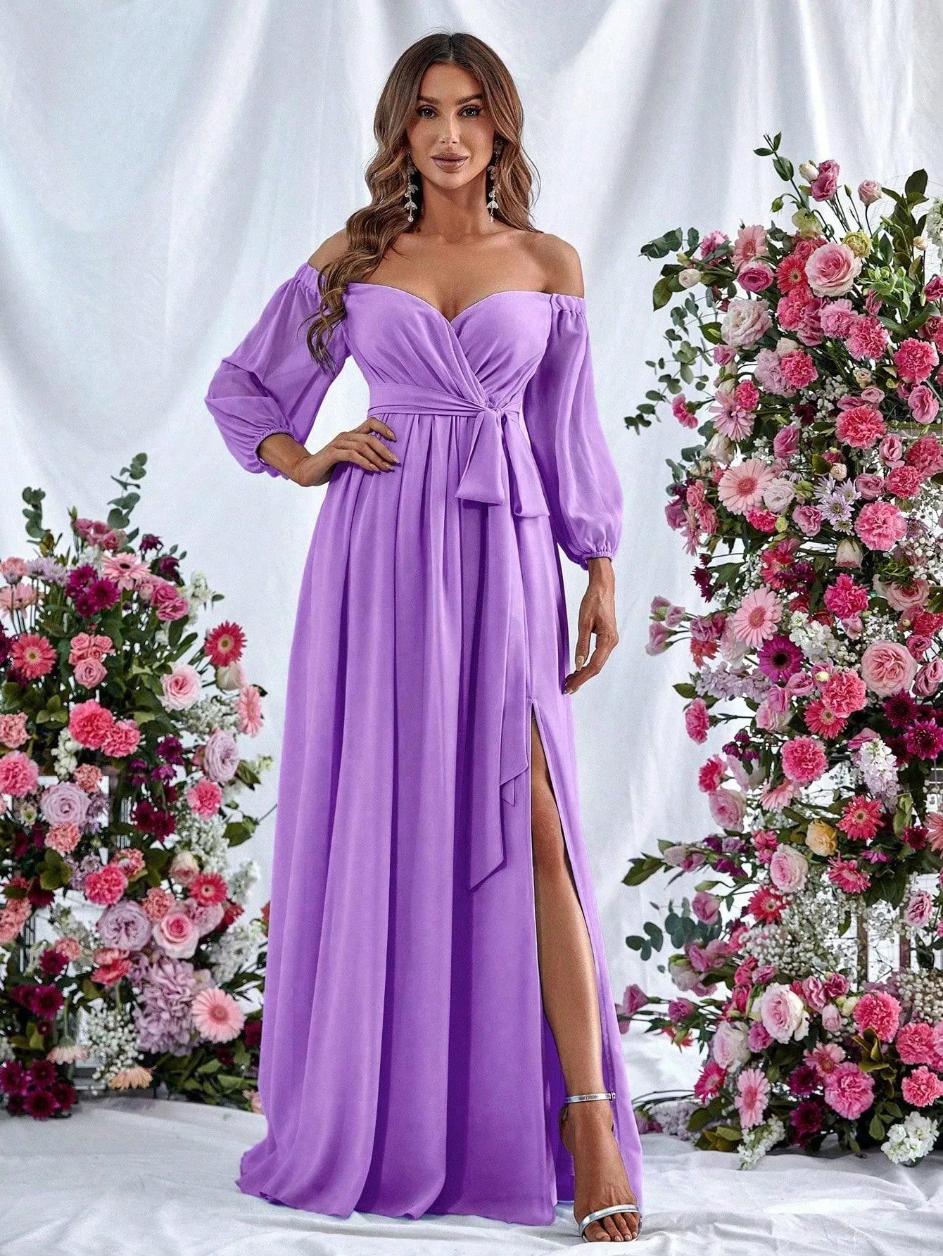 off shoulder split thigh dress Cha Cha Off Shoulder Thigh Split Maxi Dress Red
