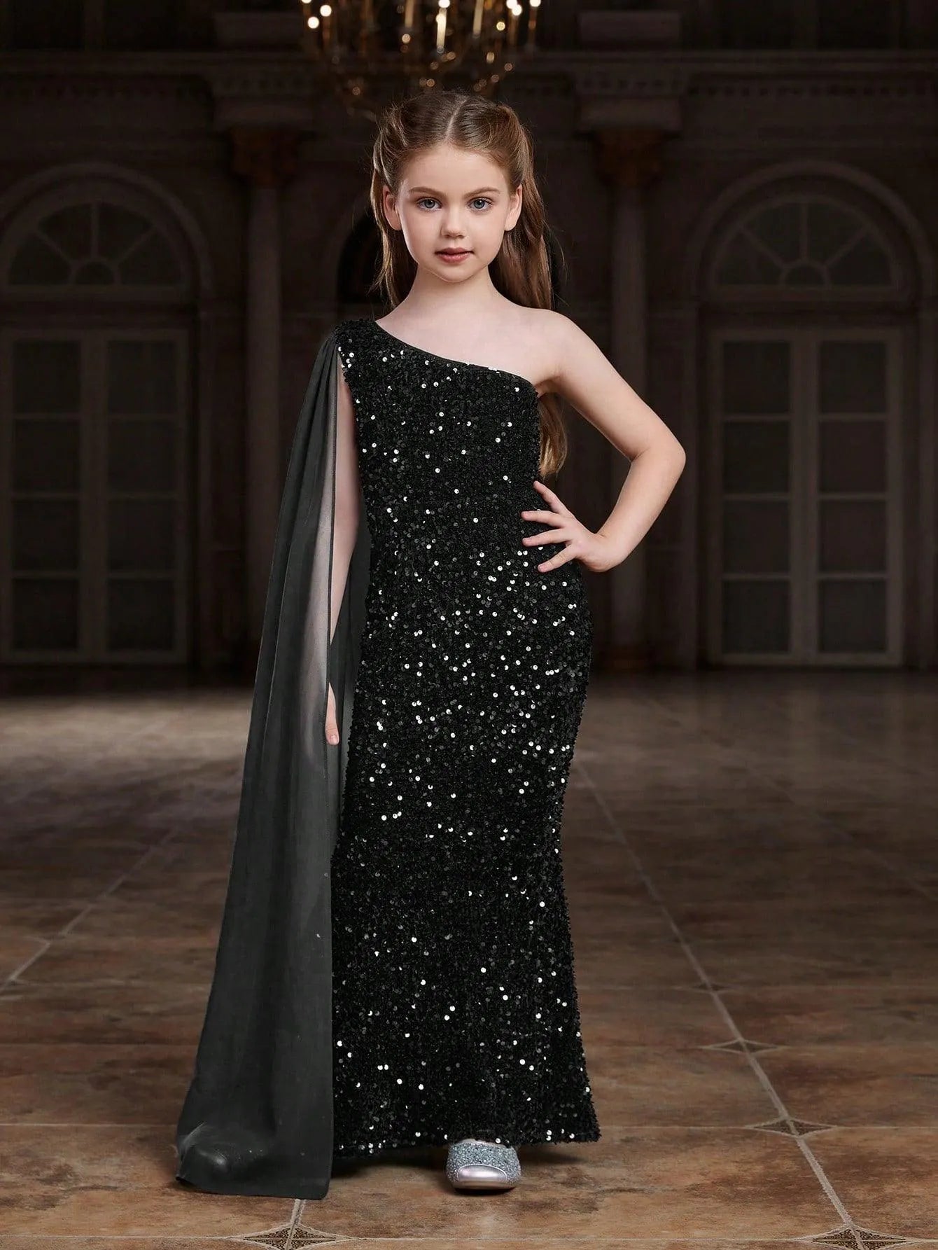 Tween Girls' Draped Side Sequin Mermaid Party Dress - Elonnashop