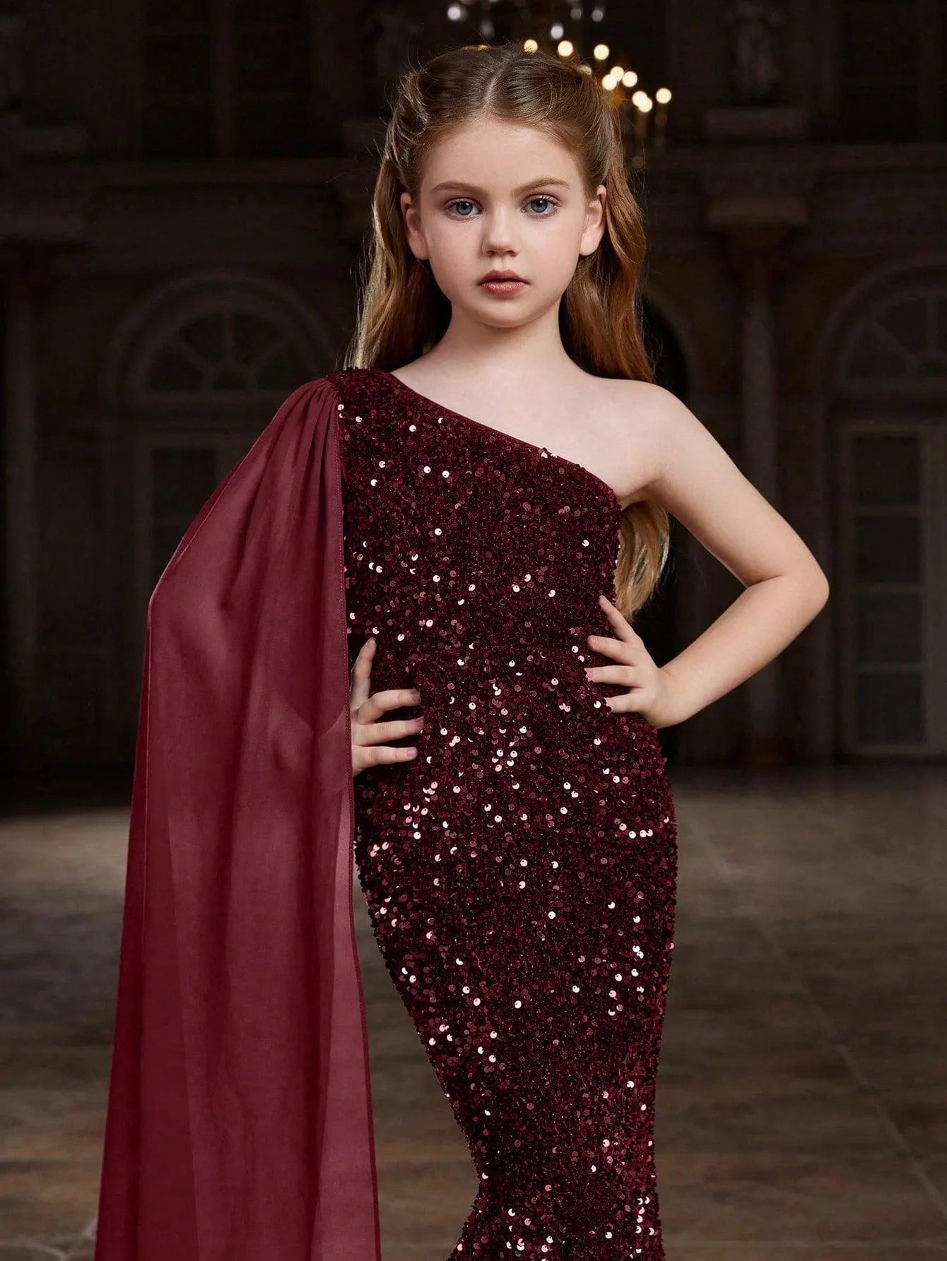 Tween Girls' Draped Side Sequin Mermaid Party Dress - Elonnashop