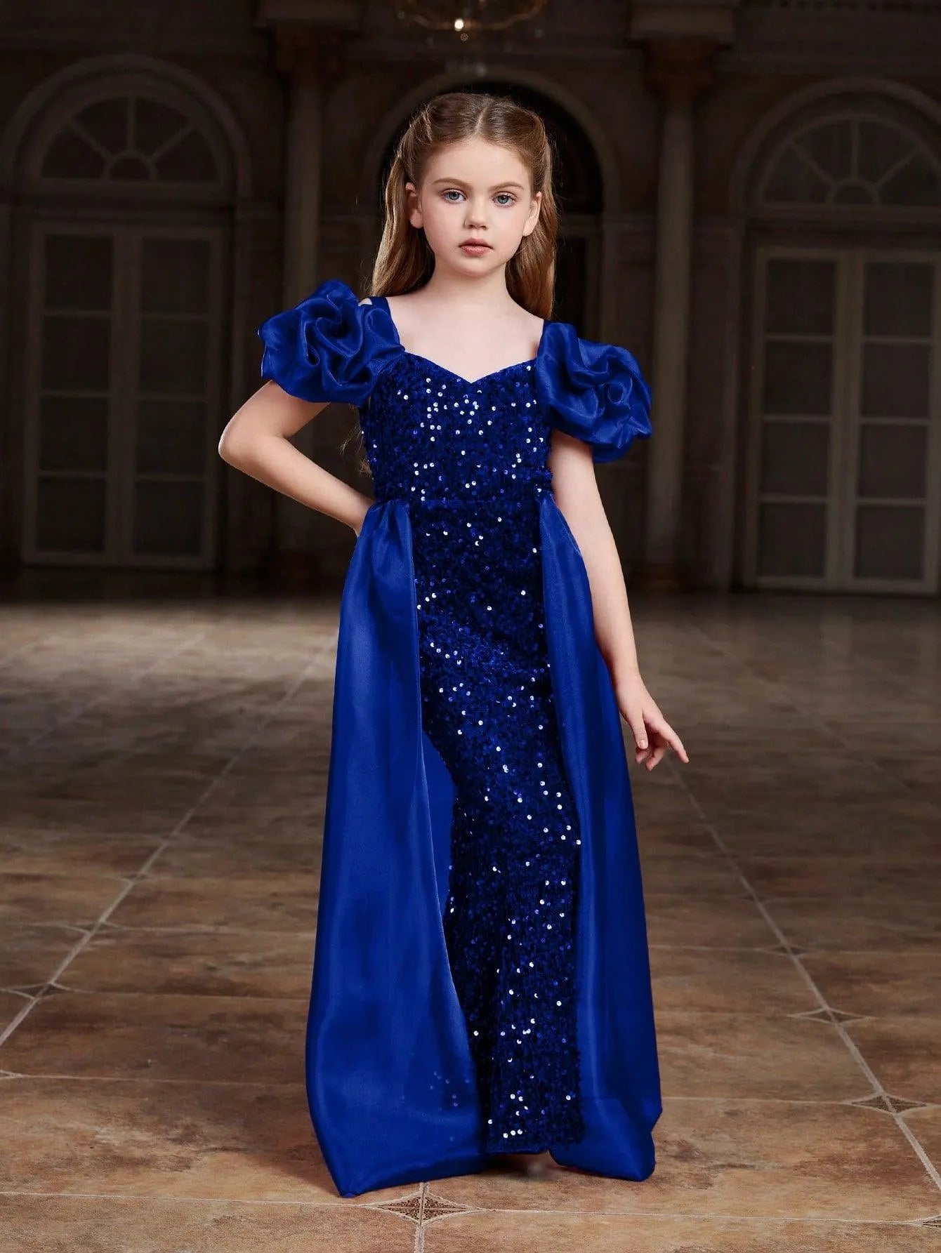 Tween Girls' Sweetheart Collar Mesh Overlay Sequin Mermaid Dress - Elonnashop