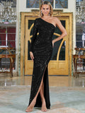 Elegant One Shoulder Split Thigh Sequin Party Dress