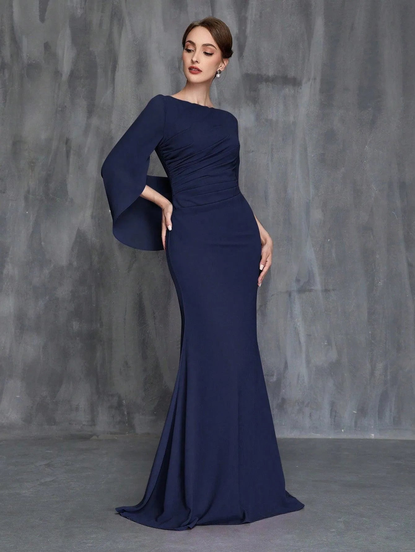 drape back formal dress Betsy & Adam Women's Knit Drape Back Long Gown, 8