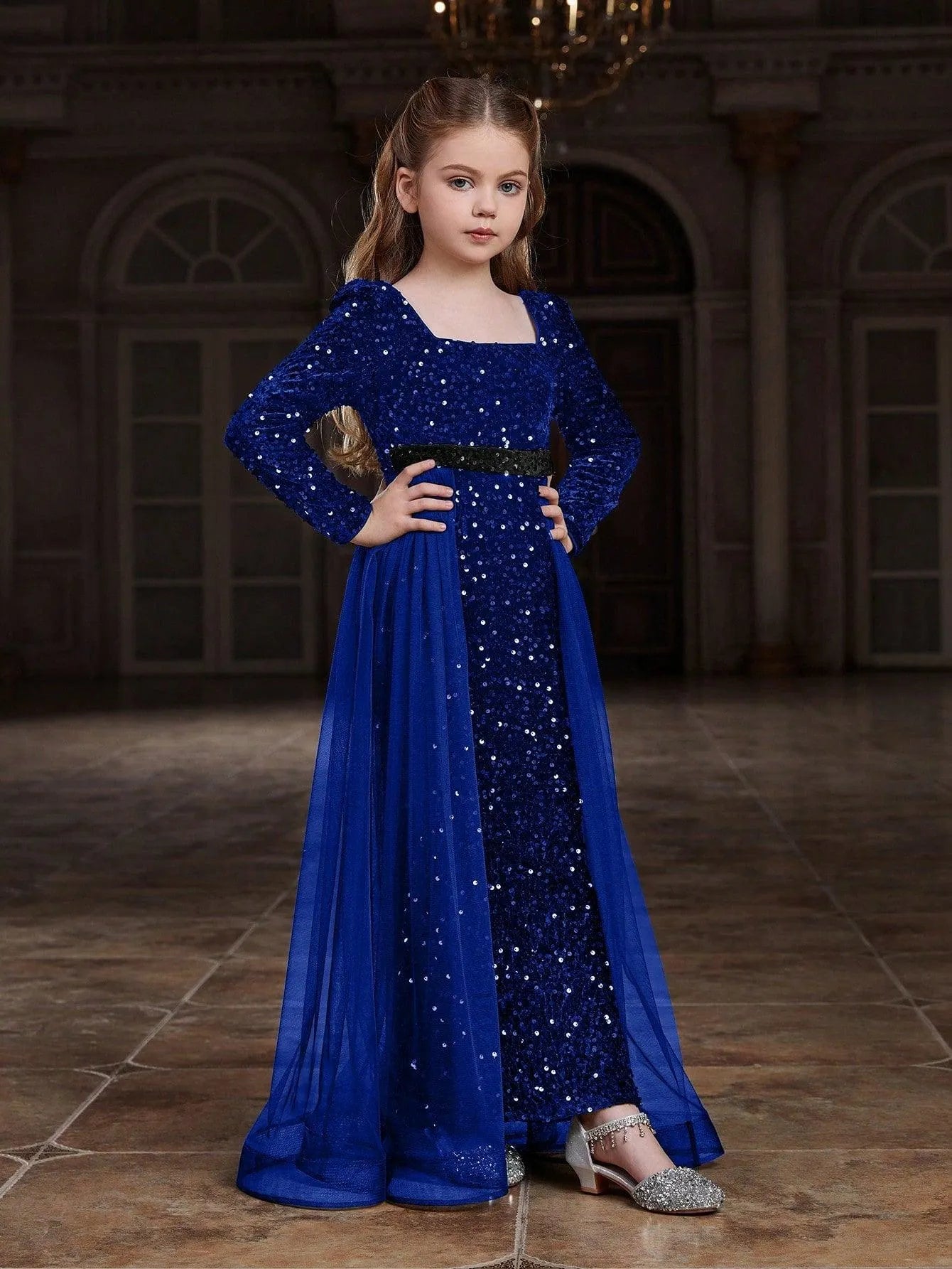 girls long sleeve sequin dress Shiny Sequin Long Sleeve Plus Size Girls Dress Eva Tutu Party Gown with Puffy Skirt and Bow for Special Occasions 4Y