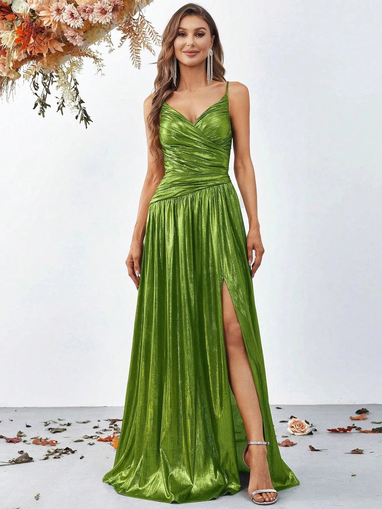 Elegant Spaghetti Strap Metallic A Line Prom Dress - Elonnashop