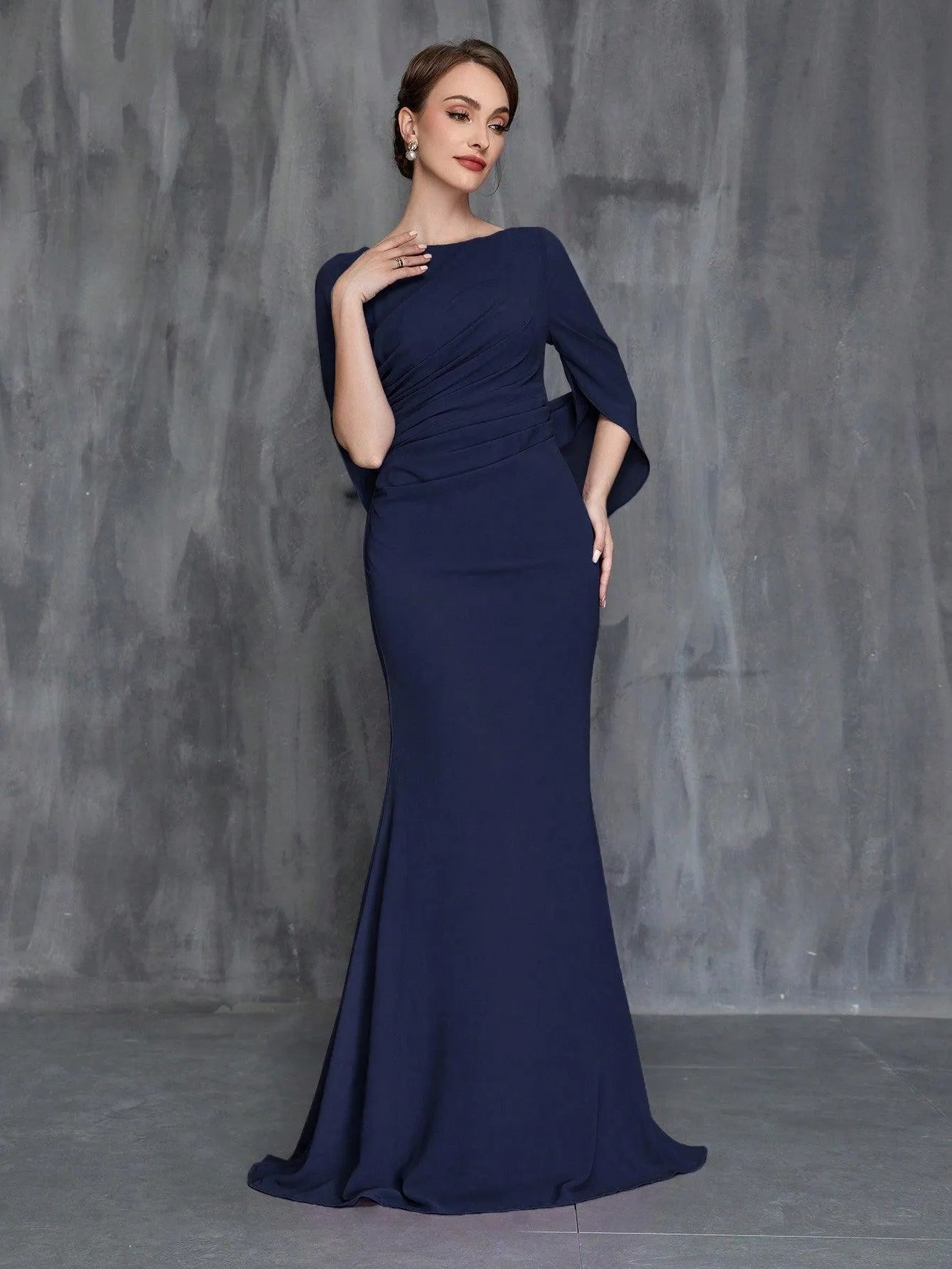 Womens' Draped Back Mermaid Hem Chiffon Formal Dress Elonnashop Womens' Draped Back Mermaid Hem Chiffon Formal Dress Elonnashop