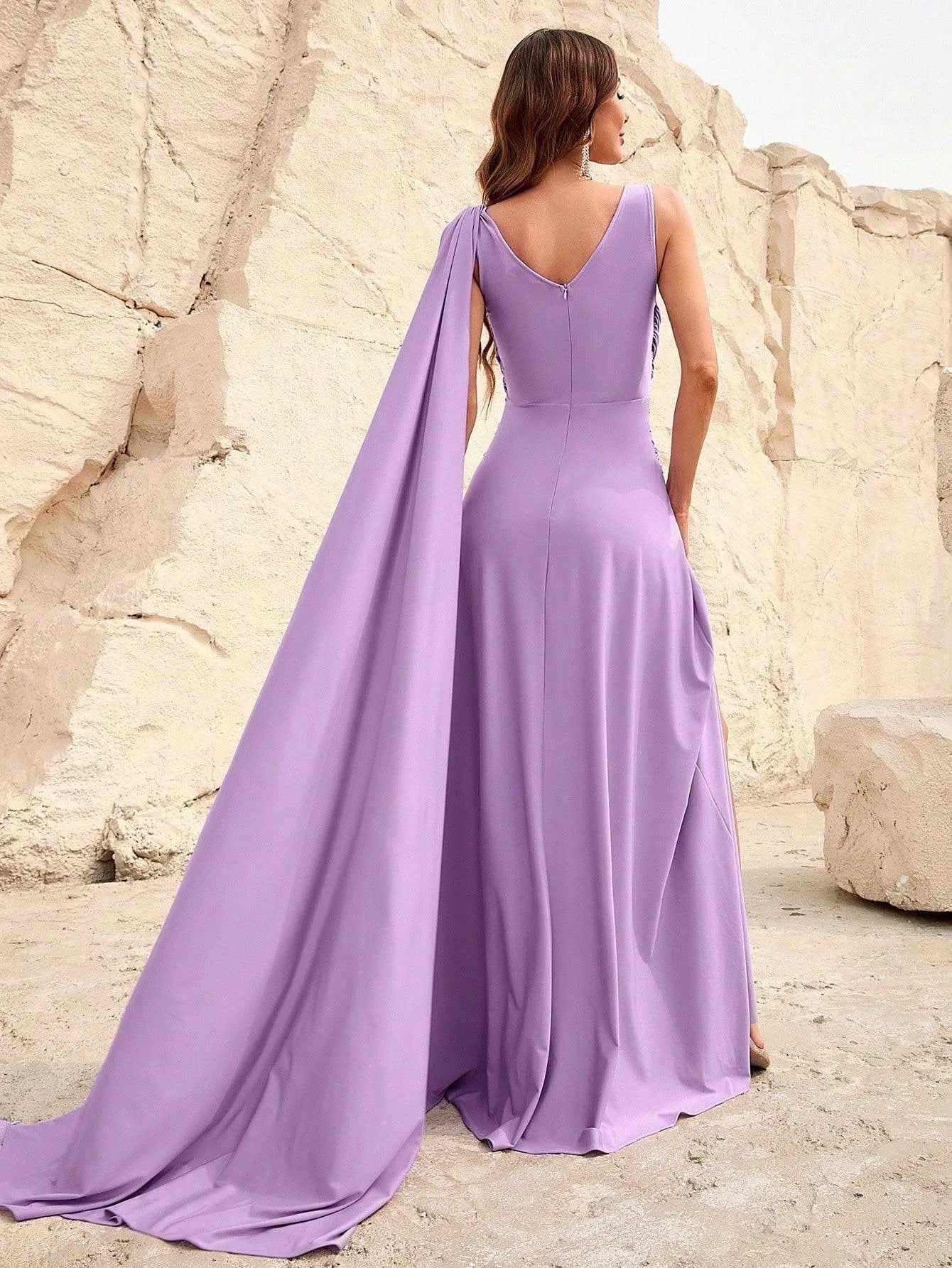 Elegant V Neck Sleeveless A Line Slit Dresses - Elonnashop