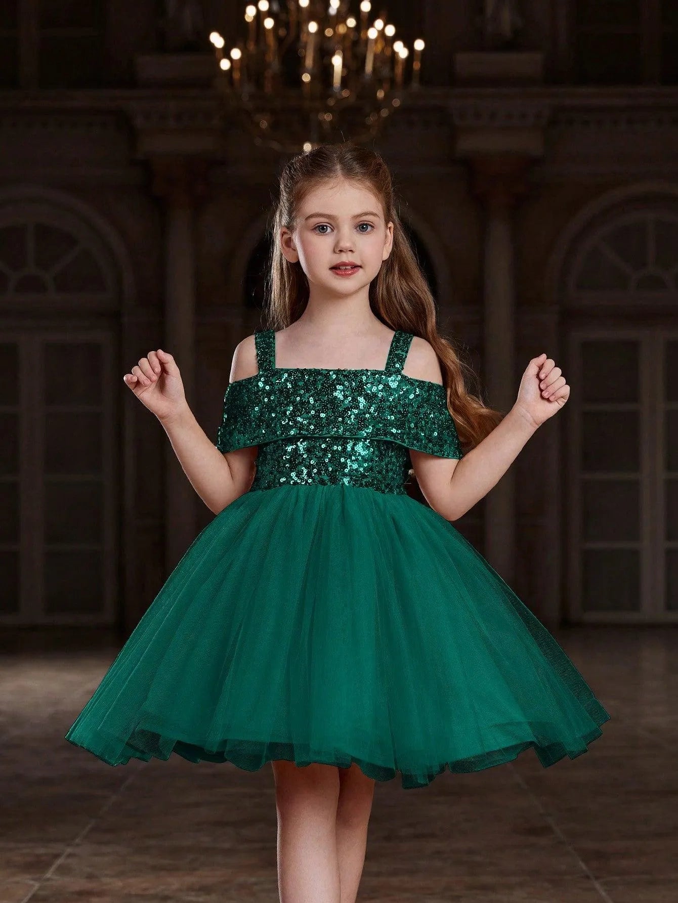 Tween Girls' Sparkling Off Shoulder Sequin Party Dress - Elonnashop