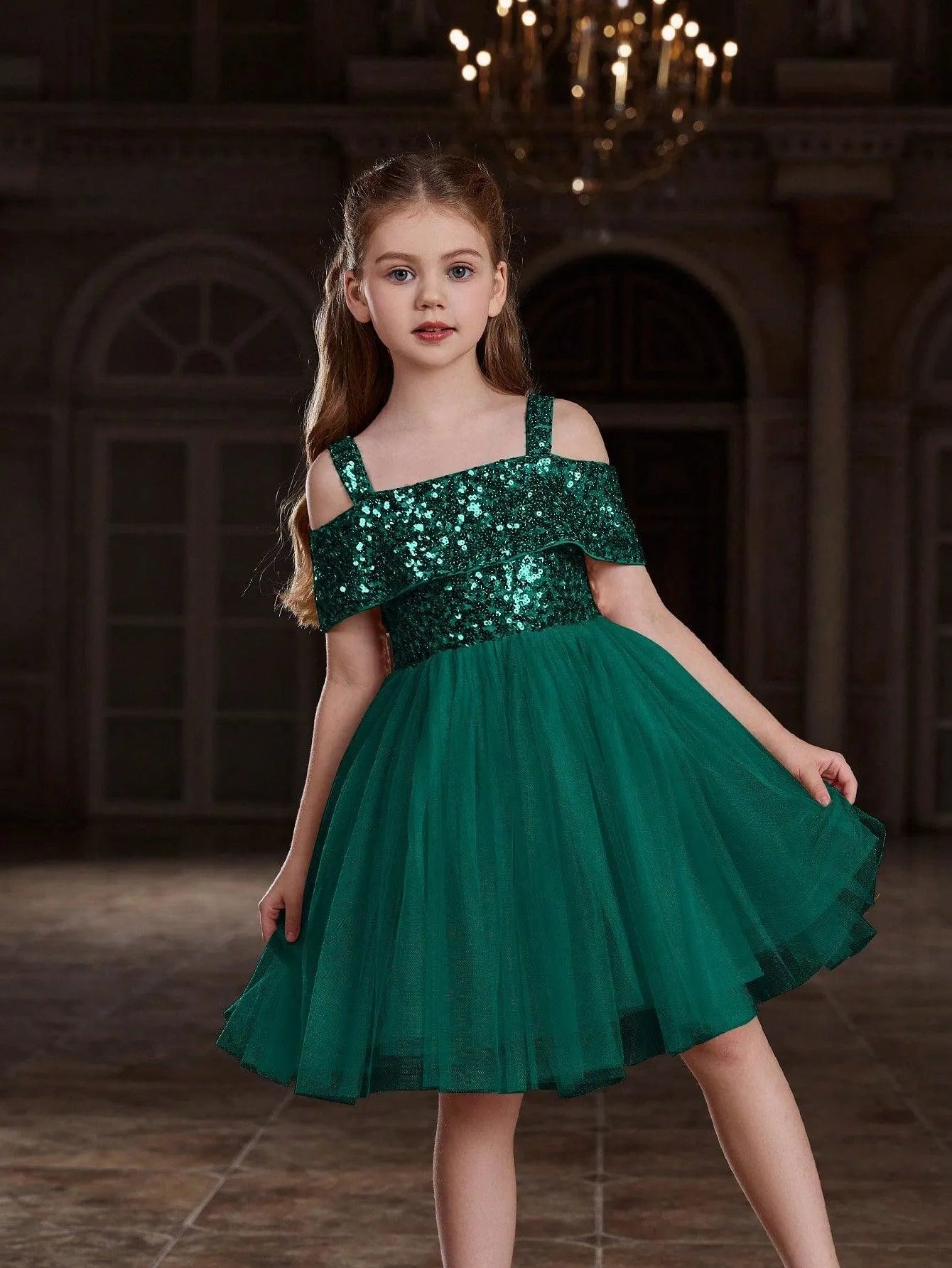 Tween Girls' Sparkling Off Shoulder Sequin Party Dress - Elonnashop