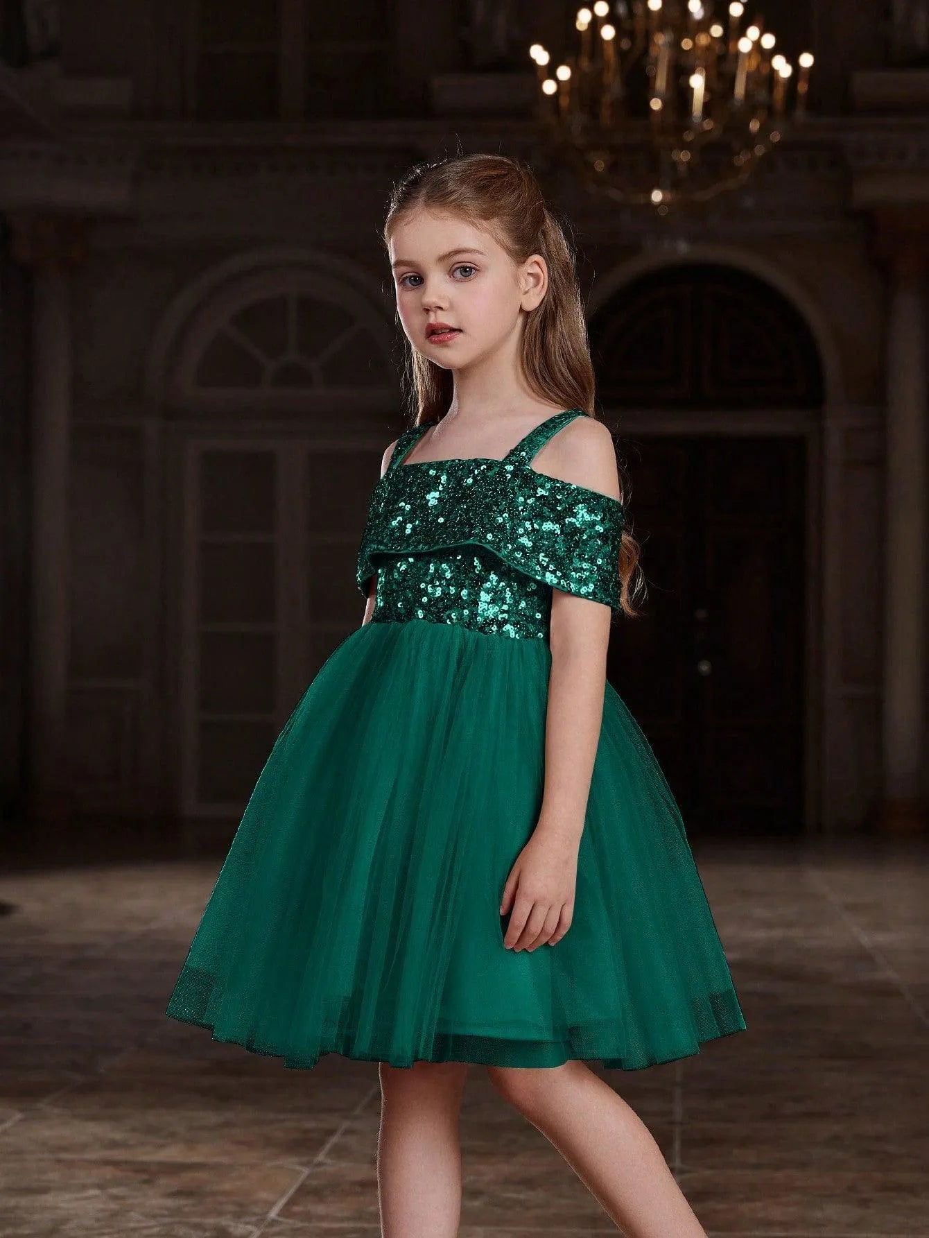 Tween Girls' Sparkling Off Shoulder Sequin Party Dress - Elonnashop