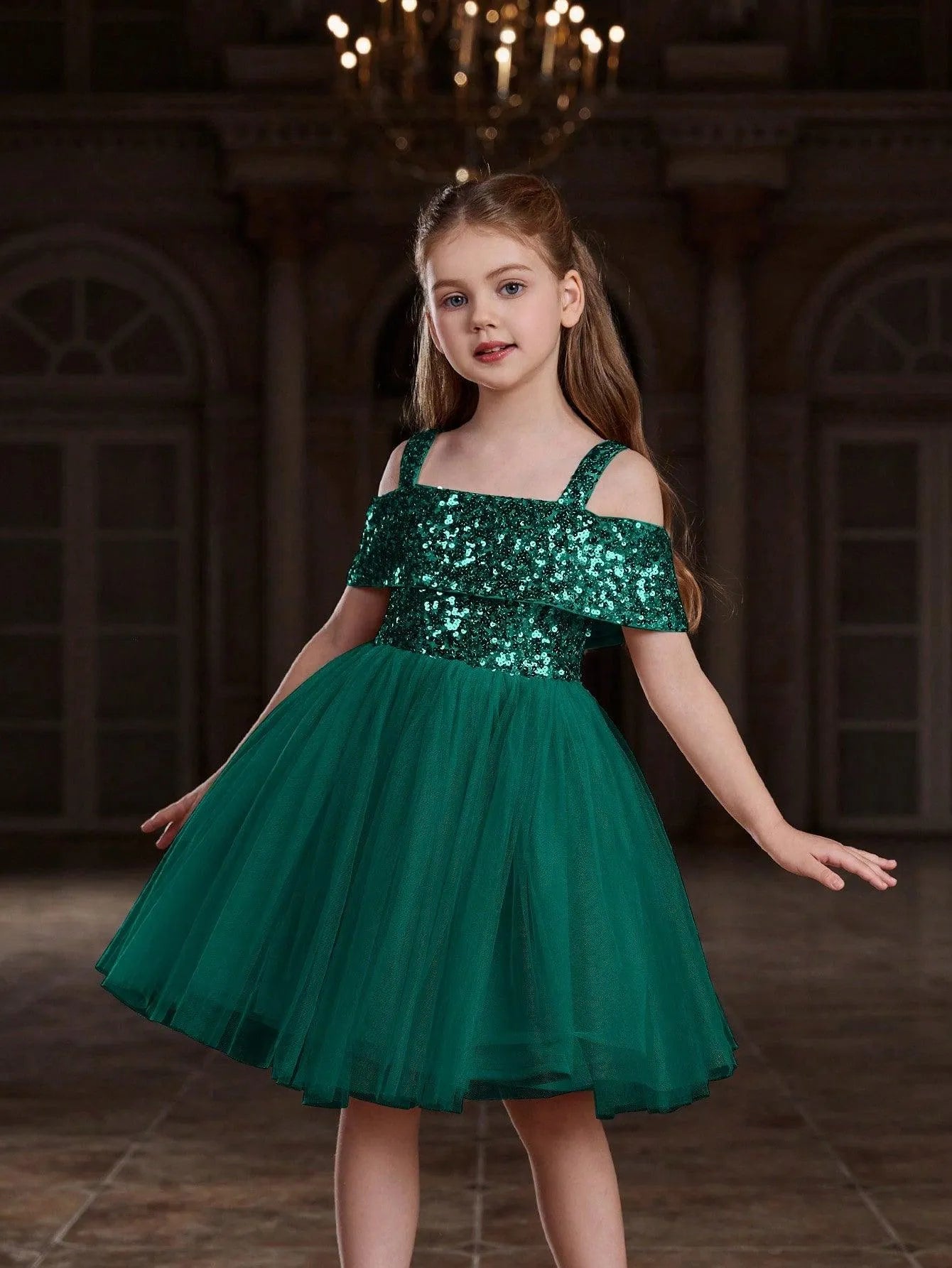 Tween Girls' Sparkling Off Shoulder Sequin Party Dress - Elonnashop