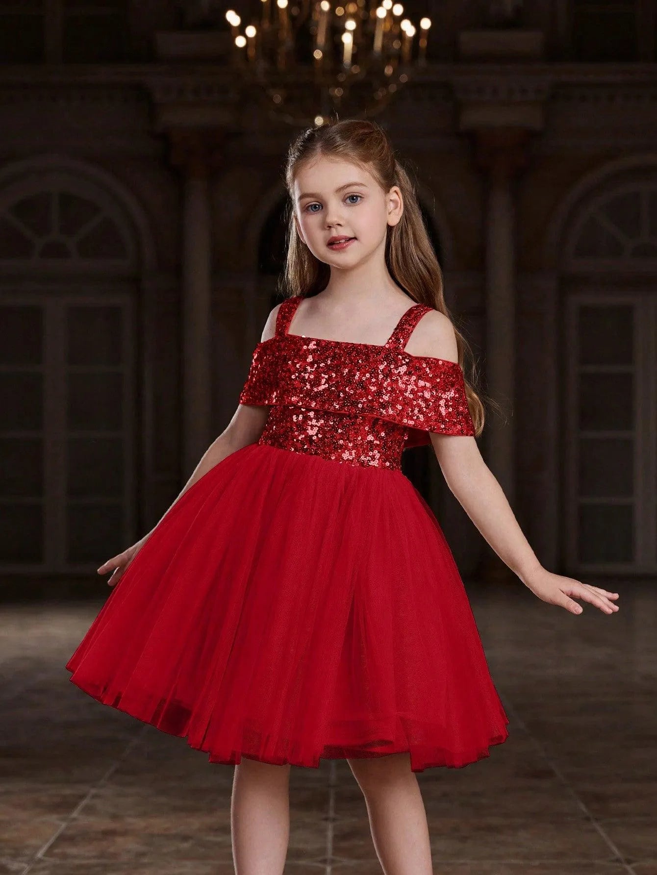 Tween Girls' Sparkling Off Shoulder Sequin Party Dress - Elonnashop