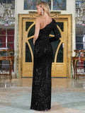 Elegant One Shoulder Split Thigh Sequin Party Dress