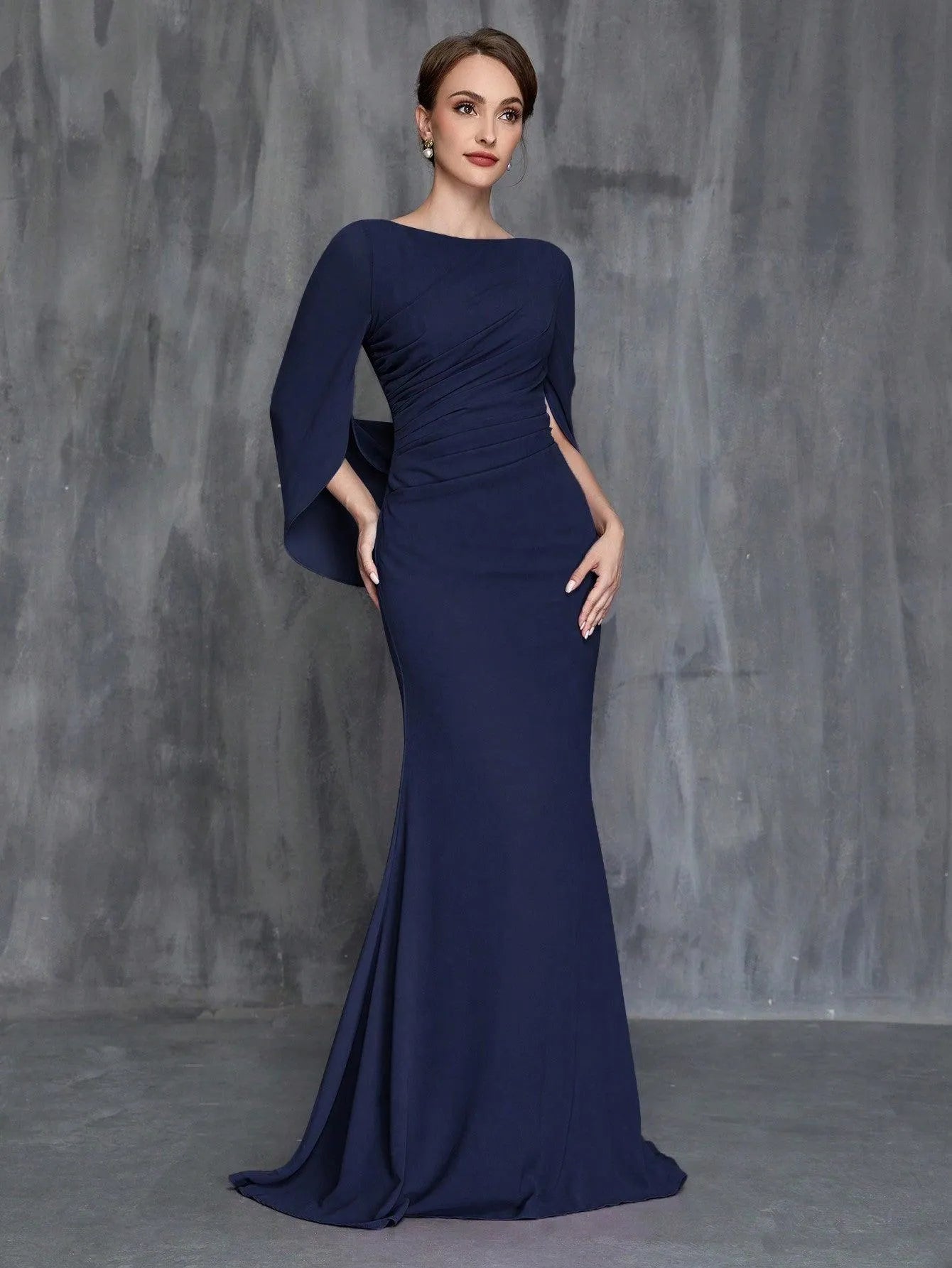 Womens' Draped Back Mermaid Hem Chiffon Formal Dress Elonnashop Womens' Draped Back Mermaid Hem Chiffon Formal Dress Elonnashop