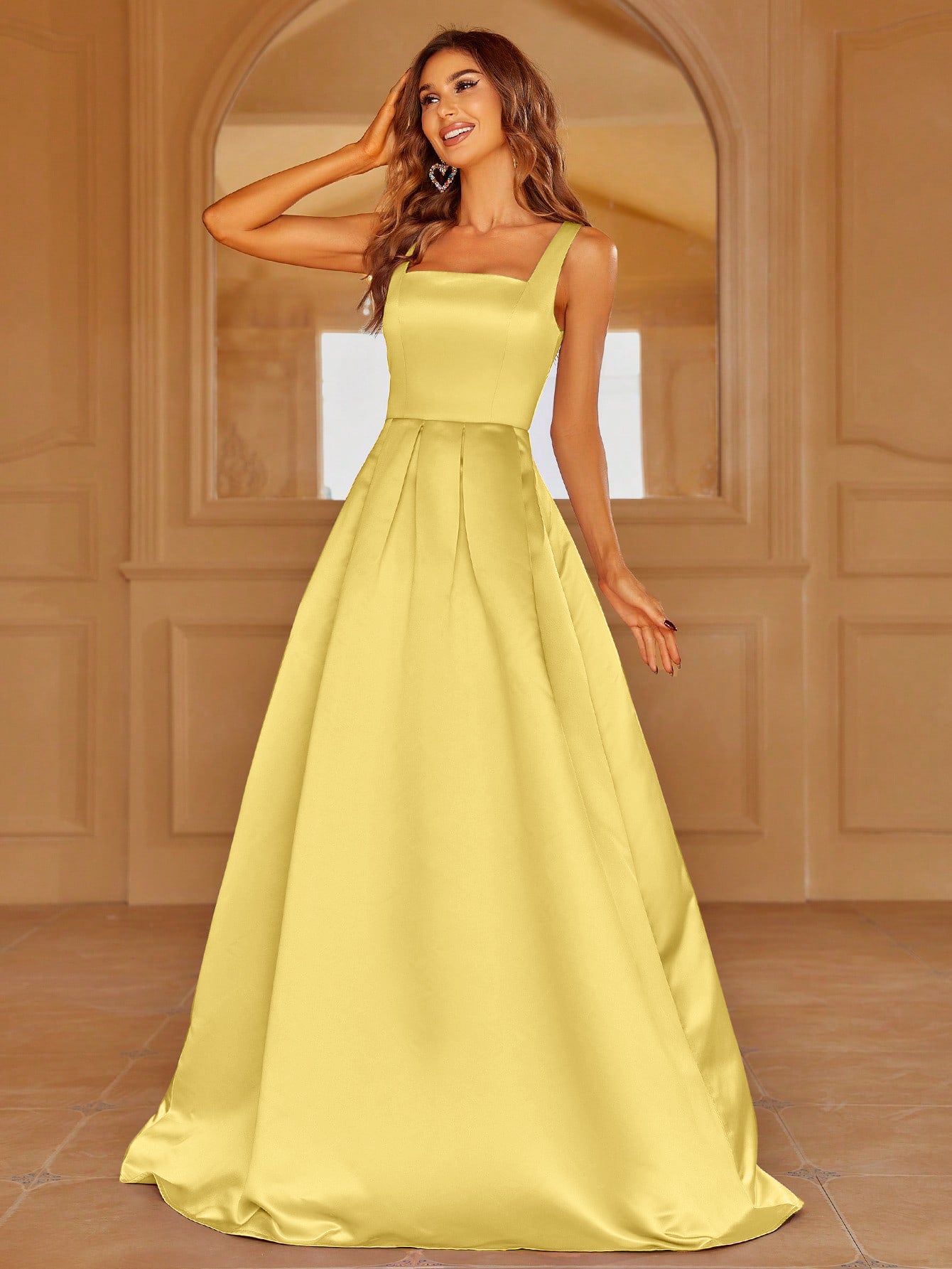 Lime Green Light Green Ball Gown Elegant Square Neck Back Lace Up Satin A Line Dresses Lime Green Light Green Ball Gown Elegant Square Neck Back Lace Up Satin A Line Dresses