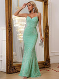 Elegant Spaghetti Straps Sequin Mermaid Dresses - Elonnashop