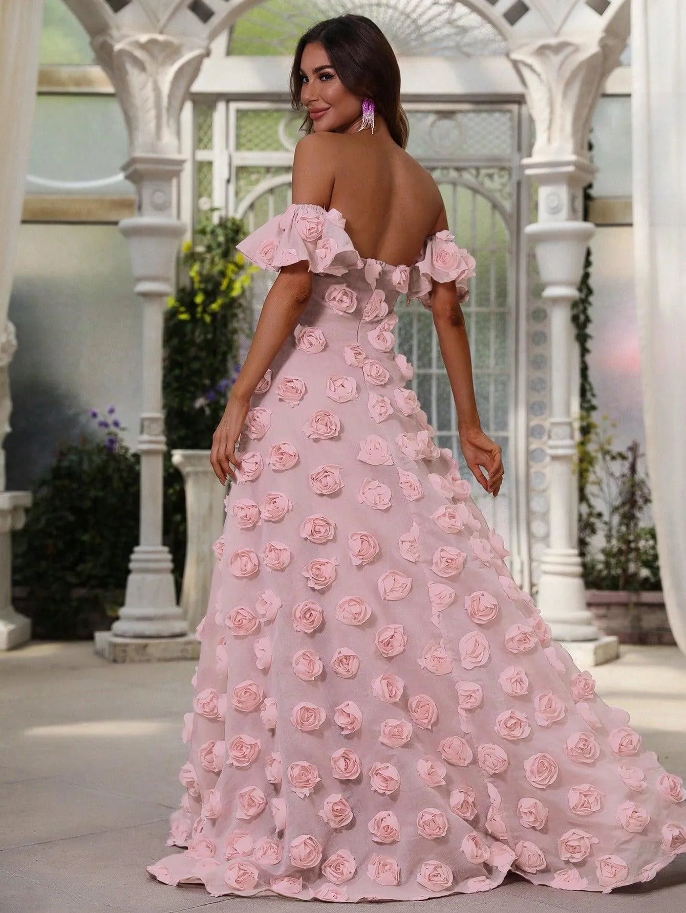 Elegant Off Shoulder 3D Flower Maxi Dresses - Elonnashop