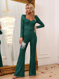 Sweetheart Neck Buckle Belted Sequin Jumpsuit - Elonnashop