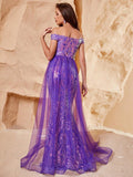 Elegant Off Shoulder Short Sleeve Mermaid Prom Dresses - Elonnashop