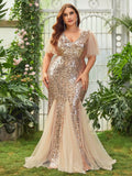 Plus Mesh Mermaid Hem Sequin Formal Dress - Elonnashop