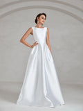 Elegant Backless Satin Wedding Dress - Elonnashop