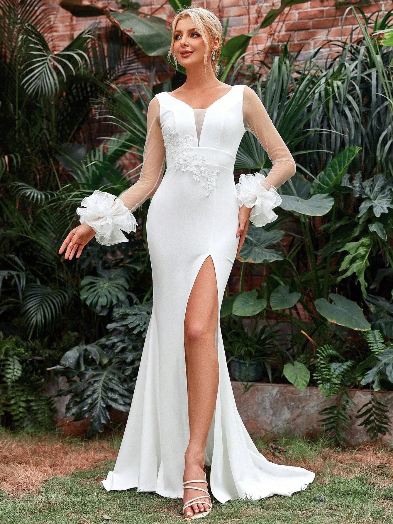 Elegant Split Thigh Mermaid Hem Wedding Dresses - Elonnashop