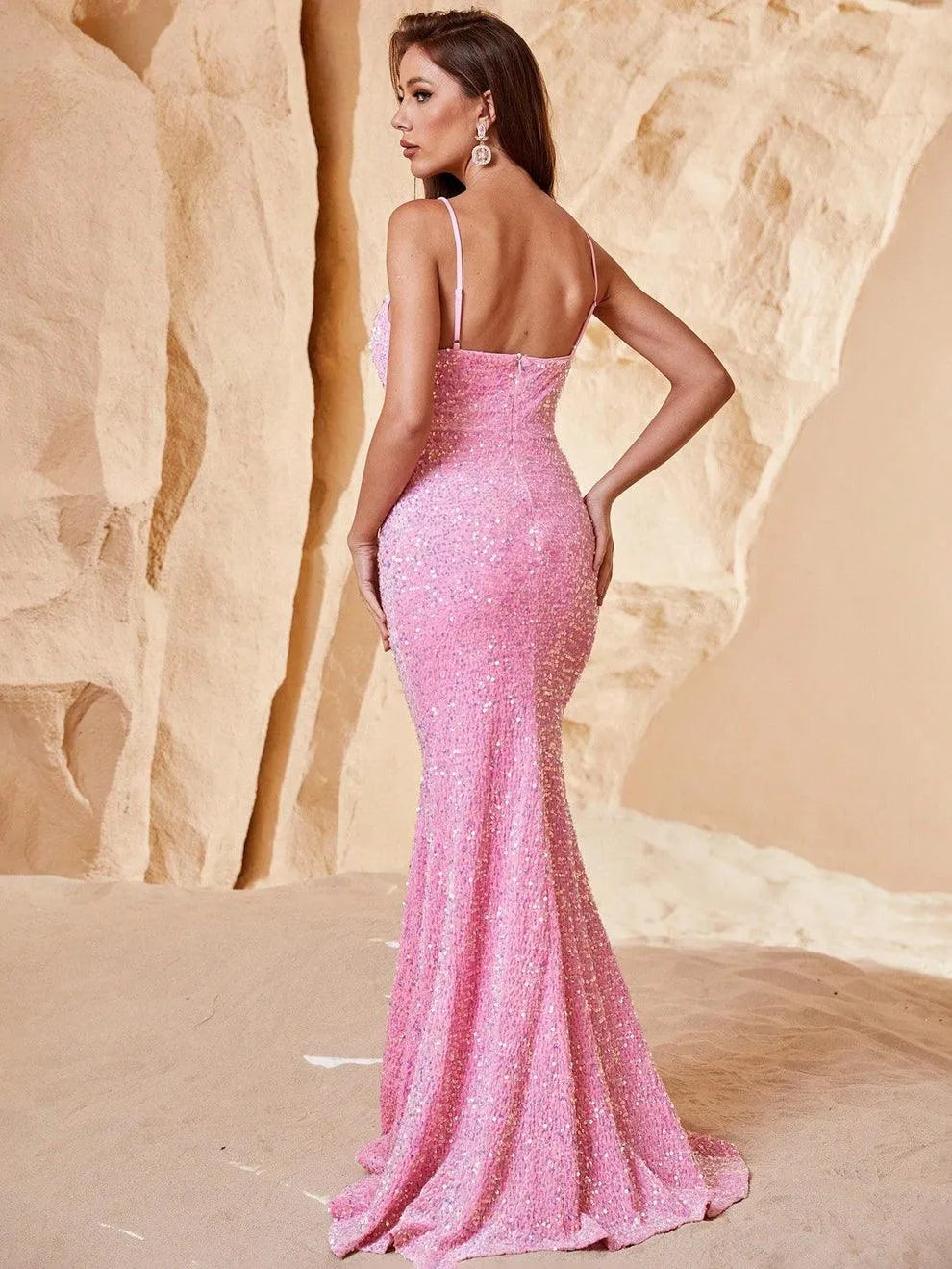 Elegant Spaghetti Straps Sequin Mermaid Dresses - Elonnashop