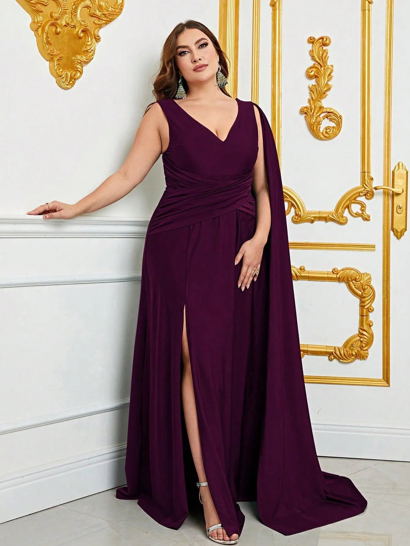 Plus Ruched Draped Side Split Party Dress Bridesmaids Dress – Elonnashop