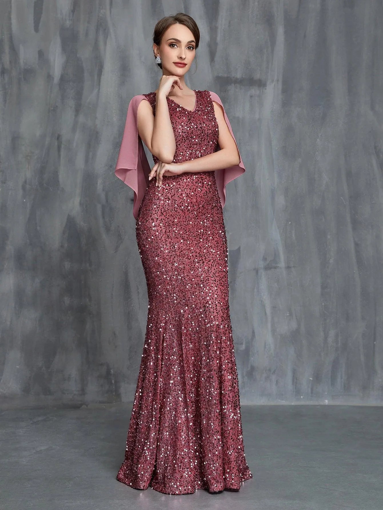 Womens' Draped Back Mermaid Hem Sequin Formal Dress - Elonnashop