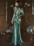 Elegant Gigot Sleeve Sequin Mermaid Dress - Elonnashop