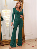 Sweetheart Neck Buckle Belted Sequin Jumpsuit - Elonnashop