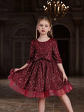 Tween Girls' Bow Detail 3/4 Sleeve Sequin Party Dress - Elonnashop